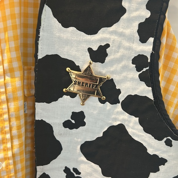 Vintage Levi’s yellow checked XL button shirt and cow print vest (Woody costume) - Picture 2 of 6